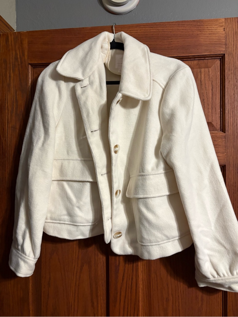 LC Lauren Conrad Cream Button-Front Pea Coat